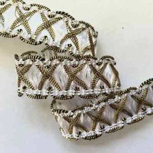 SALE 5/8" White and Metallic Gold Crossover Braid Trim 5/8" price per 5 yards - Picture 1 of 1