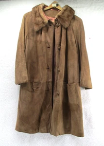 SUEDE COAT VTG w/MINK COLLAR LINED Unbranded SZ 12- 3/4" Sleeves Beautigful - Picture 1 of 24