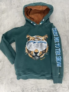 Fat Face Boys size 10-11  Green 2 Way Sequin Tucker Tiger Hoody - Picture 1 of 15