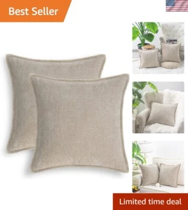 Luxurious Light Taupe Chenille Cushion Cases 20x20 - Machine Washable Set of 2 - Picture 1 of 8