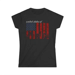 Patriotic Women's Softstyle Tee, USA Flag T-Shirt, July 4th Outfit, Memorial Day - Picture 1 of 14