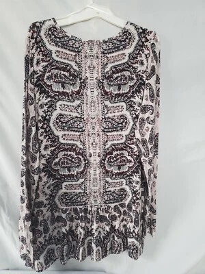 Blusa túnica bohemia de verano con estampado de cachemira de algodón blanco DALIA talla Med.  🎄 Foto 1 de 4