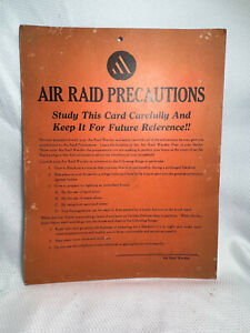 Vtg Air Raid Sign Precautions Air Raid Warden Orange Cardboard Informational