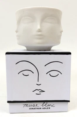 Jonathan Adler Muse Blanc Ceramic Candle White Two Wick Four Sided Face Holder - Image 1 of 4