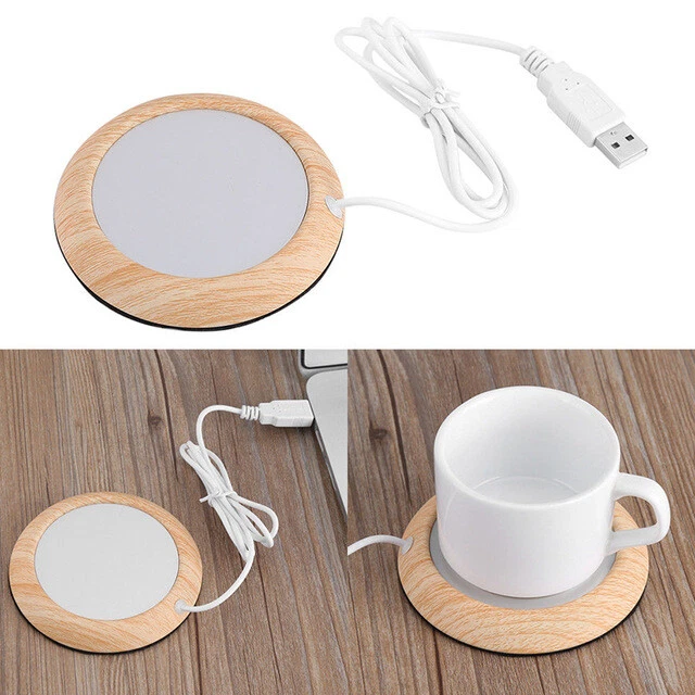 Wood Grain Cup Warmer Heat Beverage Mat Pad Drink Coffee USB Portable Heater - Image 1 of 4