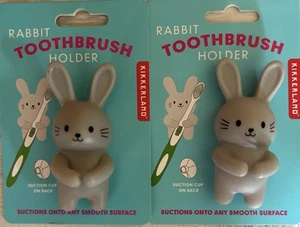 NWT Set Of 2 Bathroom Gray Bunny Rabbit Suction Toothbrush Holder - Picture 1 of 4