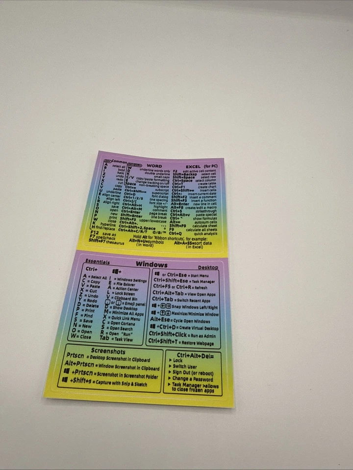 Windows Essentials Atajos Duradero Vinilo Adhesivo Color Arco Iris NUEVA Hoja de Trucos Foto 1 de 1