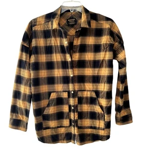 Burton Durable Goods Flannel Long Sleeve Snap Up Black Yellow Men's Small Soft - Picture 1 of 6