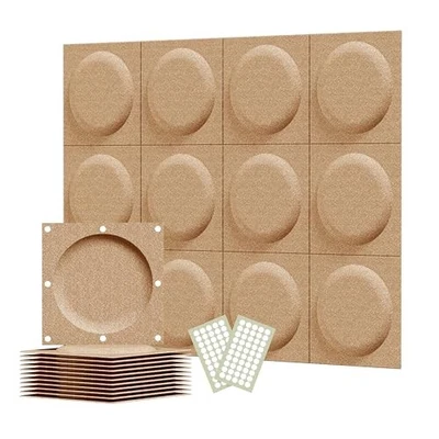 Paneles de Pared Acústicos 3D, Paquete de 12 Paneles Acústicos Arte Círculo 12''x12'' Caqui Foto 1 de 4