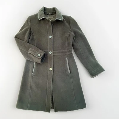 Abrigo COACH Lana Guisante Borde Cuero Marrón Mujer’s Talla Pequeña Foto 1 de 4