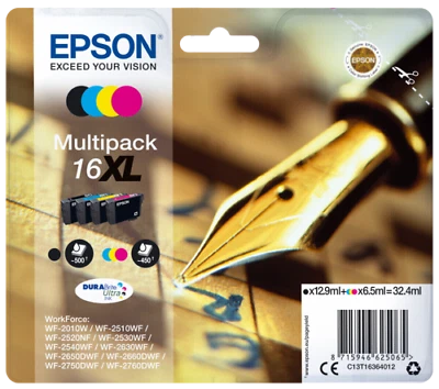 Cartuccia di inchiostro originale Epson 16XL, confezione multipla WF-2010W, WF-2510WF, WF-2520NF T1636 - Immagine 1 di 3