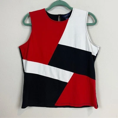 Chaps Red White Blue Geometric Tank Top XL - Image 1 of 4
