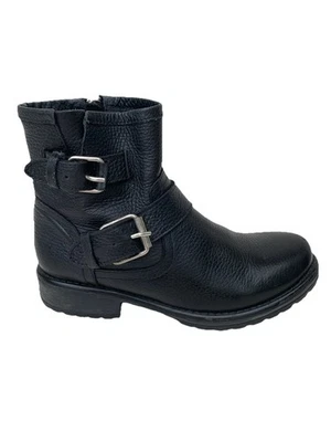 Botas de combate femininas Steve Madden pretas couro pebbled fivela 7,5 - Imagem 1 de 4