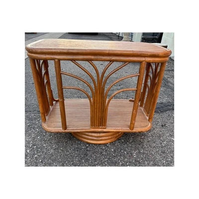 Vintage Rattan Bamboo Swivel Side Table Boho Rotates 30"x18"x24" - Image 1 of 4