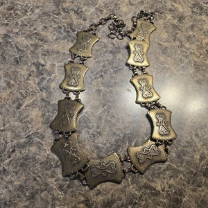 Vintage Brass Plaque Link Belt Boho Hippie Adjustable Chain Hook Clasp - Picture 1 of 5