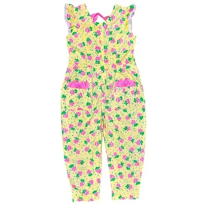 Vintage 90's Strawberry Jumpsuit Romper Kid's Girl's size 6 Yellow Summer Outfit - Picture 1 of 5