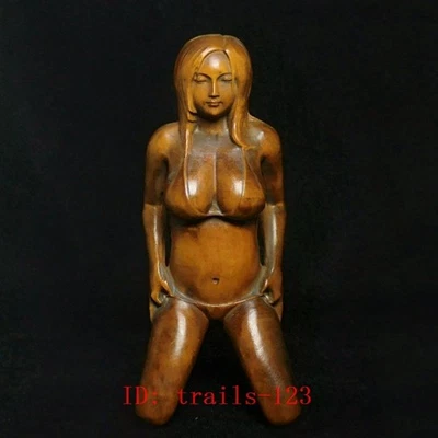 Sexy figura de niña de madera de boj tallada a mano de 4 pulgadas estatua regalo Netsuke coleccionable Foto 1 de 4