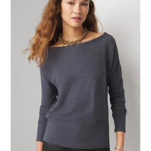 White House Black Market Small Off The Shoulder Rib Knit Top Slate Black Marl - Bild 1 von 11