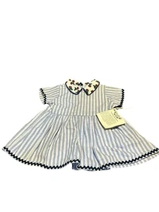 NEW Green Babies Brand Organic Cotton Blue Stripes Dress Baby Sz 12-18 Mo USA - Picture 1 of 10