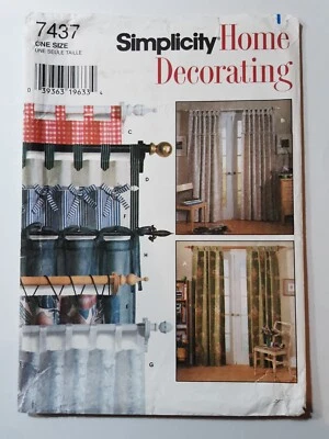SIMPLICITY PATTERN - 7437 TAB CURTAINS 8 STYLES PANELS VALANCE DRAPE UNCUT - Image 1 of 2