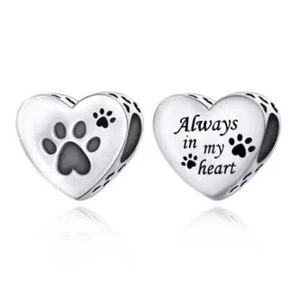 SOLID Sterling Silver Always in My Heart Pet Paw Cat Dog by YOUnique Designs - Bild 1 von 1