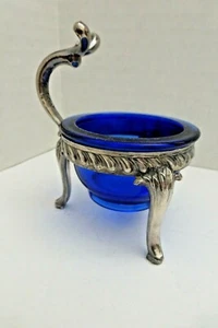 Vintage SILBERPLATTE Salzkeller Dip KOBALTBLAU GLASEINSATZ mit Rest (b) KOSTENLOSER VERSAND USA - Bild 1 von 7