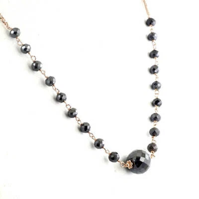 Collar Cadena Plata 925 Diamante Negro 3 mm Brillo Redondo Medio 8 mm Impresionante Foto 1 de 2