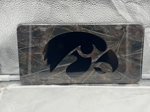 Iowa Hawkeyes NCAA Camo Mirrored Laser Cut License Plate Craftique - Picture 1 of 1
