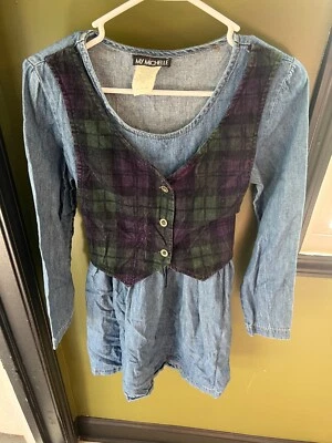 Vestido de mezclilla My Michelle M vintage Academia Y2K años 90 pradera midi con chaleco de pana Foto 1 de 3