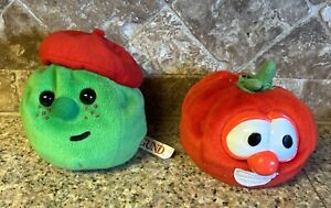 2 Vintage Veggie Tales Gund Plush Toys French Pea Jean Claude Bob Tomato HOLES
