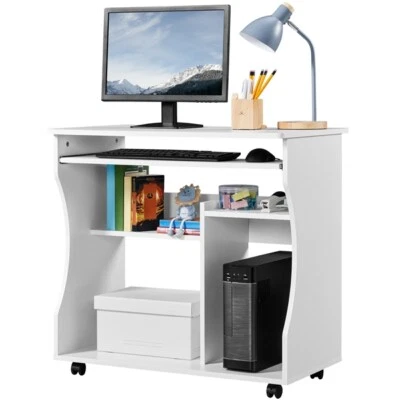 Space Saving Computer Desk PC Table w/ Wheels Study Table for Home Office, White - Image 1 of 4