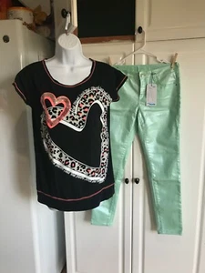 New Girls Justice Pants size 141/2 Super Skinny Jeans Simply Low with Shirt - Picture 1 of 10