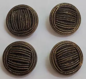 VINTAGE ~ Metal Abstract Metal Gold Tone Round Buttons - Lot/4 - ⅞" Diameter - Picture 1 of 5