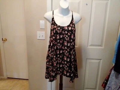 Top NWT Angie's Medium Black Floral Criss Cross Back Cami Top - Image 1 of 4