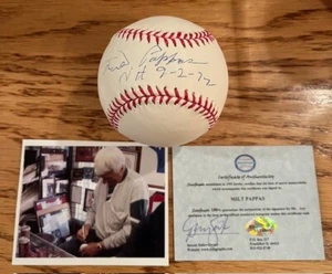 Milt Pappas handsigniert signiert Rawlings OML Baseball Sidsgraphs NH 9-2-72 Insc - Bild 1 von 3