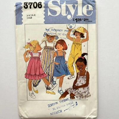 Style 3706 Strap Loose Swing Pinafore Play Suit Hat Girl Child New Uncut Pattern - Image 1 of 4