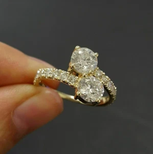 2.50 Ct Round Cut Real Moissanite Forever Engagement Ring 14K Yellow Gold Plated - Picture 1 of 6