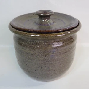 Handmade Signed Pottery Jar Canister with Lid 5-3/4" Blue Purple Undertone Glaze - Picture 1 of 12