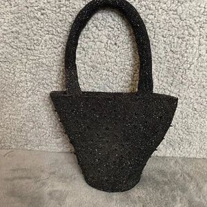 Vintage Womens Micro Glass Beaded Purse Handbag Black Small 1930s Hand Beaded - Picture 1 of 21