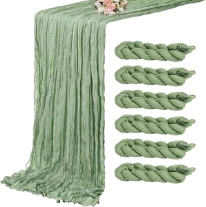 6 Pack Sage Green Cheesecloth Spring Table Runner, 35X120 Inches Boho Gauze Tabl - Picture 1 of 7