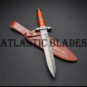 Custom Handmade Damascus Dagger Hunting Knife With Damascus Guard and Sheath - Picture 1 of 3