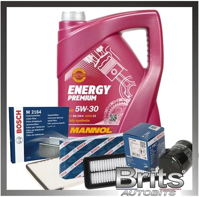 KIT DE SERVICIO para Hyundai i10 1.2 (2013-2021) Filtros de aire de aceite de cabina Bosch y aceite 5L Foto 1 de 4