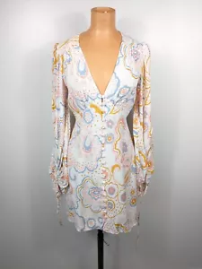 Ted Baker Thelia Womens V-Neck Long Sleeve Mini Dress White SIze 0 Floral Logo - Picture 1 of 19