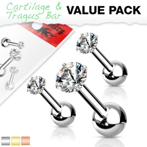 3 Stück Packung 2,3,4 mm Krappen Set CZ Top Chirurgenstahl Ohr Knorpel Tragus  - Bild 1 von 7