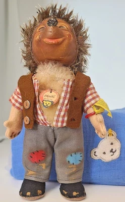 Steiff schöner Igel Mecki 717 B 50er 17cm  farbenfroh Gummikopf wenig porös KFS - Bild 1 von 4