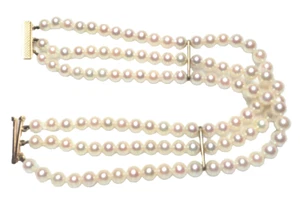 Vintage Akoya Pearl Quality 3 Strand Bracelet 14Kt Yellow Gold 7.5" Nice 4.5-5mm - Picture 1 of 9