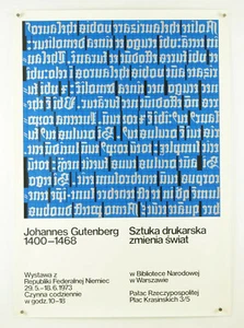 vtg 1973 JOHANNES GUTENBERG 1400-1468 Polish printing book type poster 24x33" - Bild 1 von 12
