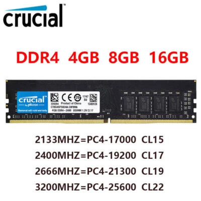 Crucial DDR4 4GB 8GB 16GB Memory Ram PC4 2133 2400 2666 3200MHZ 1.2V UDIMM - Image 1 of 4