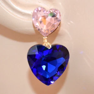 Orecchini donna cristallo rosa blu cuore pendenti strass regalo eleganti UNW23 - Foto 1 di 1