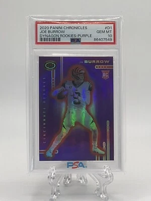 2020 Panini Chronicles JOE BURROW /125 Dynagon PURPLE PRIZM RC PSA 10 GEM MINT! - Image 1 of 2